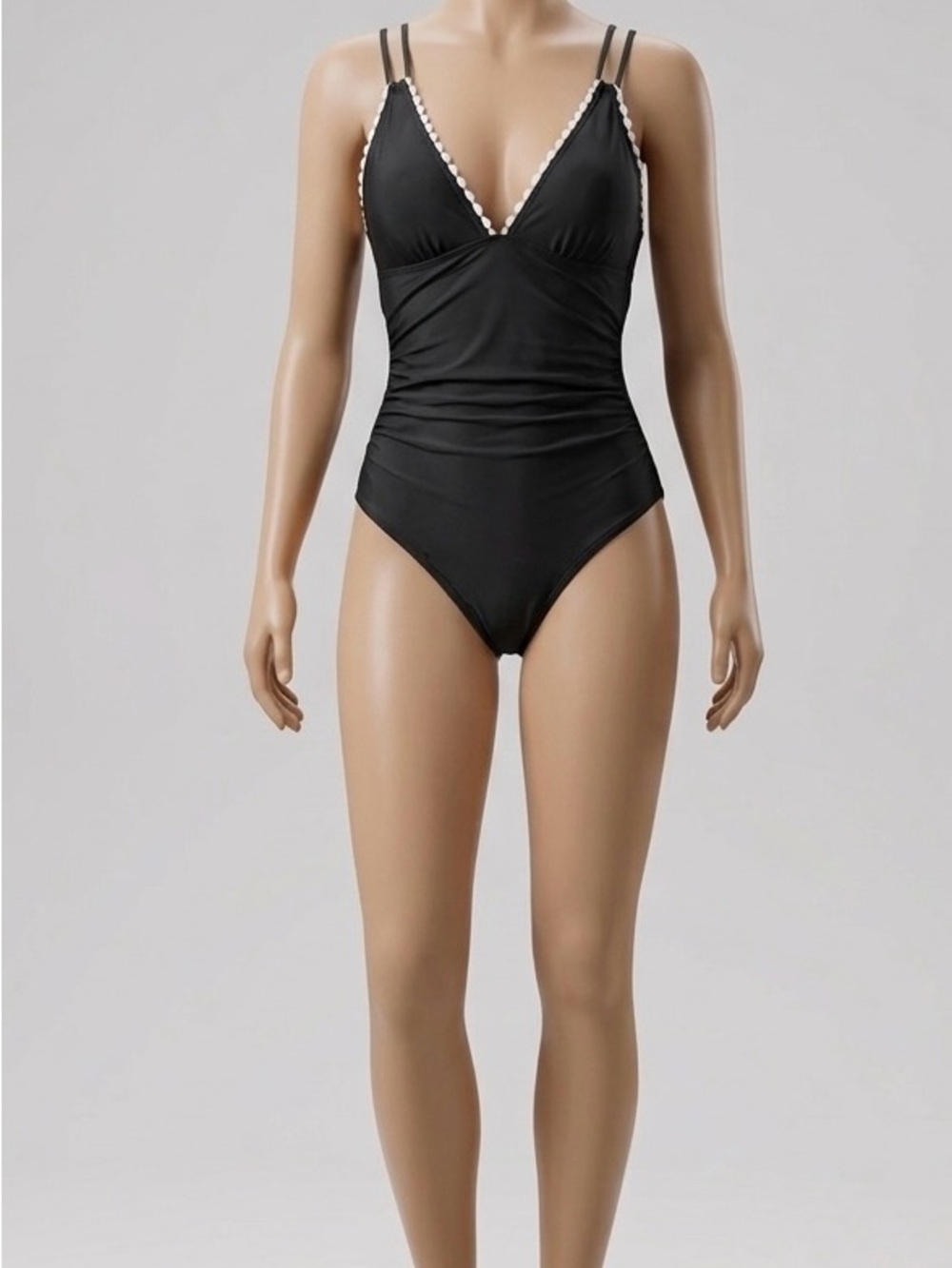 ZAFUL Black One Piece Swimsuit Size Small Scalloped Strappy Back Tummy Control